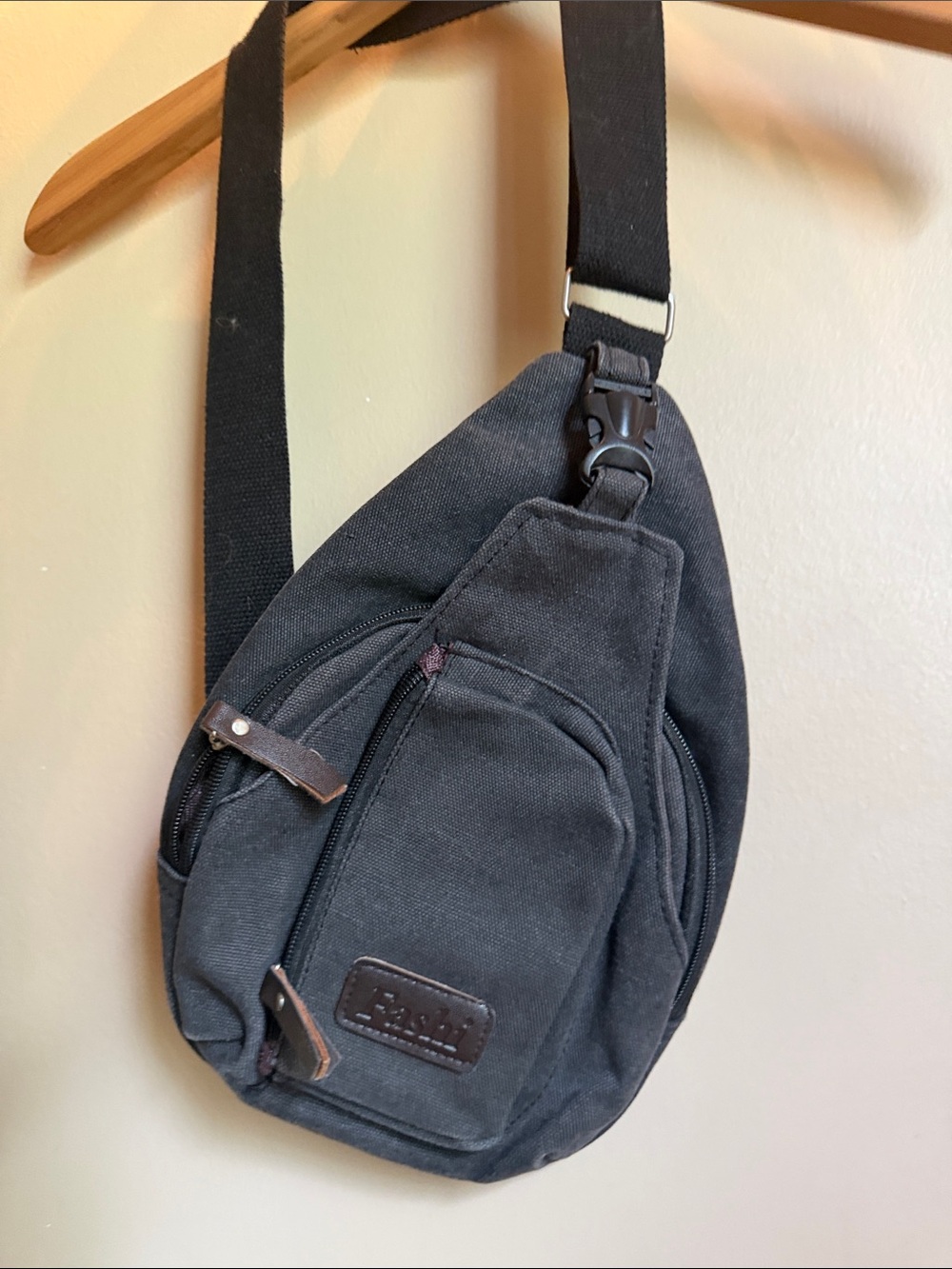 Canvas Sling Crossbody Bag - Black